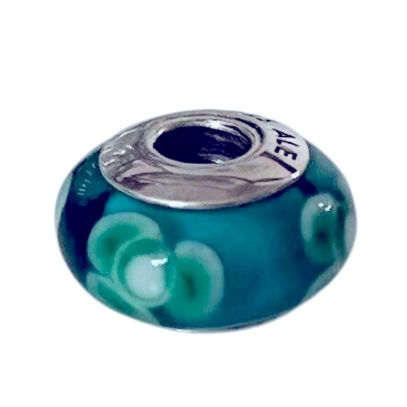 Pandora handcrafted murano glass turquoise flower bead Charm 925 silver core - Picture 4 of 6